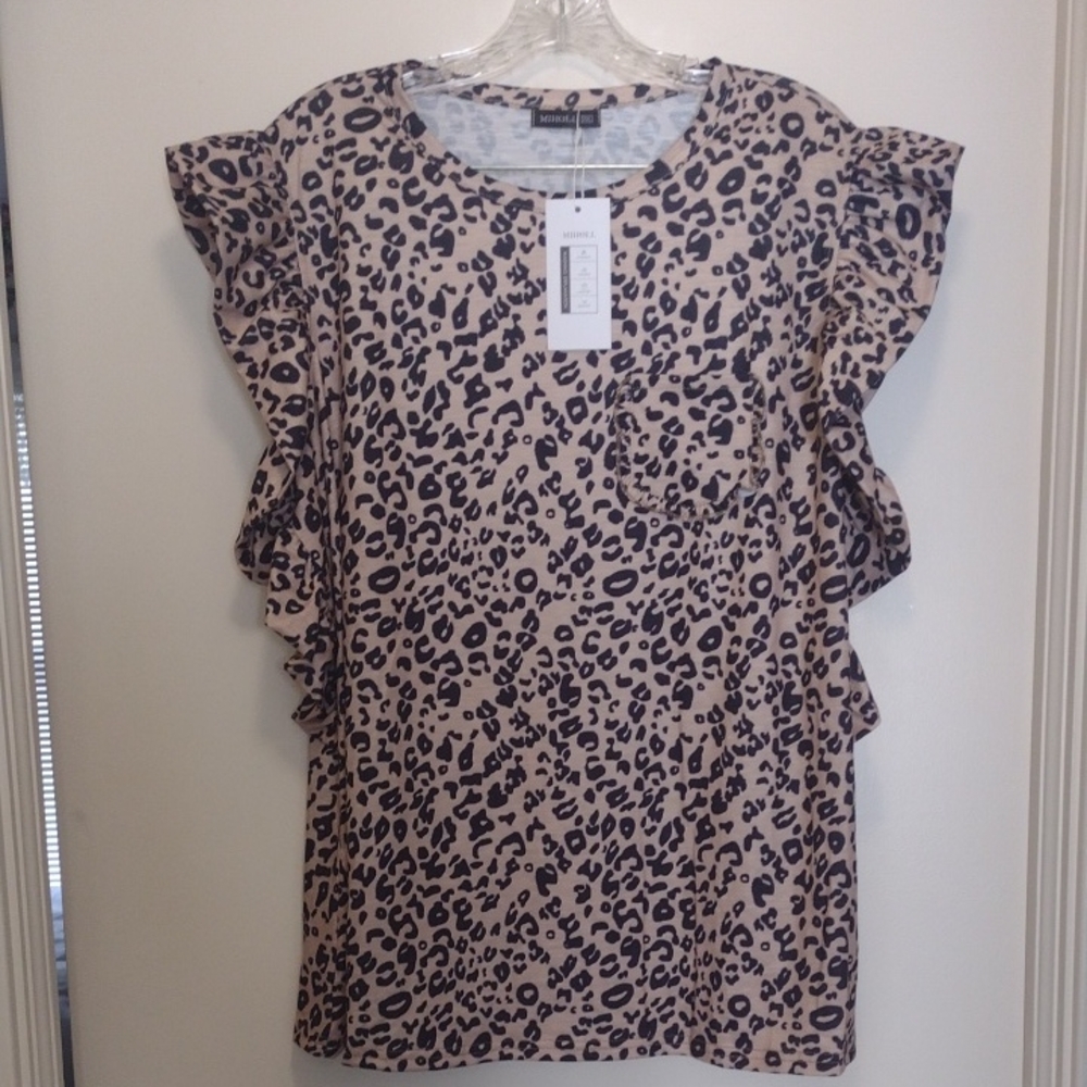 Miholl Leopard Print Ruffle Top (J339)